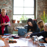 V and F with participants, experimental writing Mxtrx Class by In Her Interior (V Barratt and F da Rimini), Knockdown Centre, for Refresh Art Tech, New York, 2019 photo: c butler