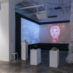 install shot, her eyes were as black as coal, sound, video and sculptural installation by virginia barratt and francesca da rimini, hudson gallery, new york, 2019